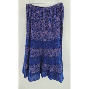 Phool‎ Women Boho Tiered Maxi Skirt Size 1X Floral Art Festival Blue Pink Indie